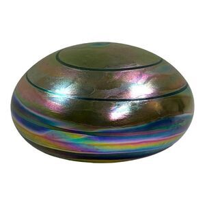 Vintage Levay handblown glass art paper weight threaded iridescent Large Rainbow